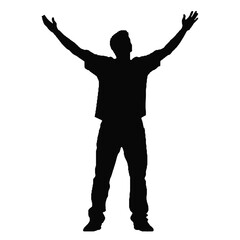 man silhouette hands raised, win man silhouette, Champion, Vector  