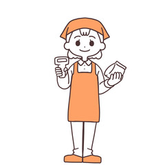 レジの女性店員シンプルな全身イラスト