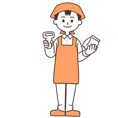 レジの男性店員シンプルな全身イラスト