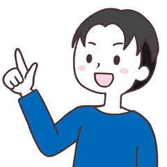 指さす爽やか男性上半身イラスト