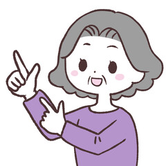 指さすシニア女性上半身イラスト