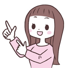 指さすぱっつん前髪女性イラスト