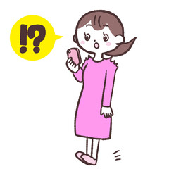 スマホに驚く全身女性イラスト