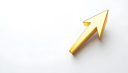 Isolated gold up arrow success on white 3D background with growth direction graph graphic symbol and investment financial achievement market target