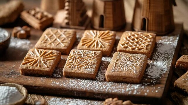 speculaas cookies on rustic surface video Dutch dessert
