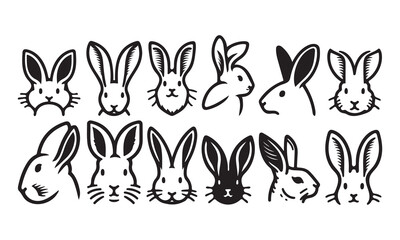 Rabbit ear line art icon set silhouette vector art on white background. vector illustration bunny head ear