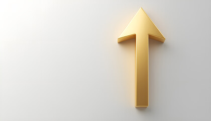Isolated gold up arrow success on white 3D background with growth direction graph graphic symbol and investment financial achievement market target