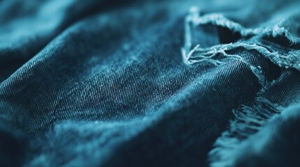 Teal Denim Texture: Close-up of Ripped Jeans Fabric