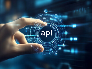 hand touching zoom-in future information technology icon with the Word "api" 