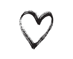 Red Hand-Drawn Black Heart Brush Stroke on White Background