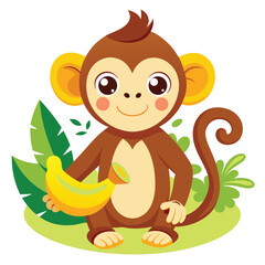 monkey with a bananna vector 