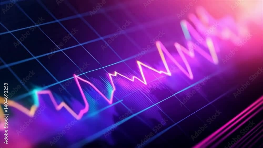 Poster dynamic stock market graph with vibrant colors highlighting financial data trends and insights.