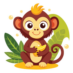Obraz premium monkey with a bananna vector 