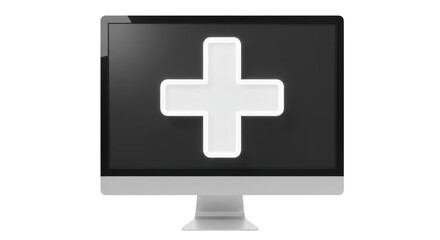 Isolated Monitor Screen with Medical Plus Symbol