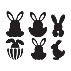  Easter Holiday Icon Set silhouette vector, black bunny festive decoration