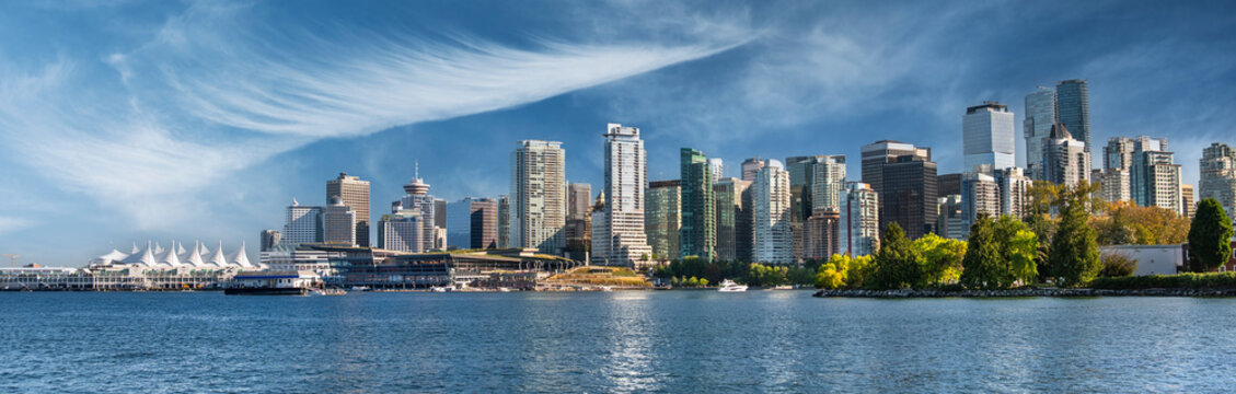 Vancouver British Columbia downtown city panoramic from Stanley Park