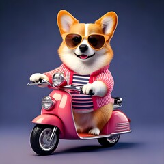 ミニバイクに乗るコーギー
