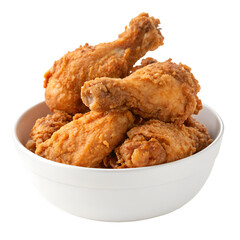 A Pile of Fried chicken legs on white bowl isolated on white background