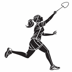 Cartoon Female Badminton Player Vector – Fun Sports Illustration for Kids, Stickers, and Apparel Design