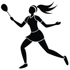 Cartoon Female Badminton Player Vector – Fun Sports Illustration for Kids, Stickers, and Apparel Design