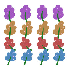 Hand drawn abstract wildflowers, set flowers and leaves, flat icons. Vector illustration