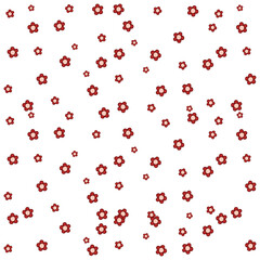 A pattern of red flowers with light centers scattered on a white background, creating a vibrant and cheerful design.