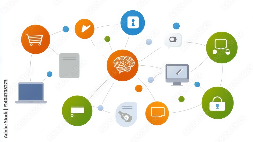 Poster digital transformation icons showcasing cloud computing solutions in a modern office environment