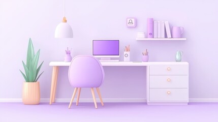 Modern workspace design home office digital illustration minimalistic environment creative viewpoint hyperrealistic aesthetic