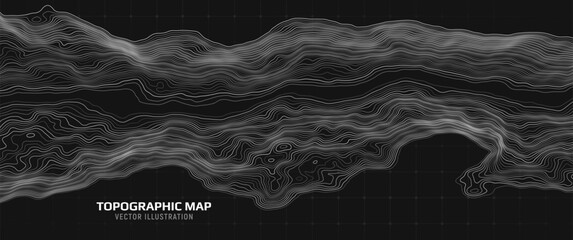 Topographic map. Geographic contour map background with elevation lines. Detailed terrain visualization concept. Vector illustration of landscape elevations and natural relief. © Igor