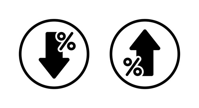 Percent arrow down and up icon on circle line. Percentage decline and growth sign symbol