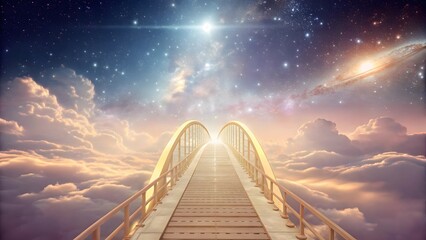 Fototapeta premium An endless glowing bridge made of light stretching across a celestial sky representing the soul journey and spiritual path toward elevated awareness and higher consciousness