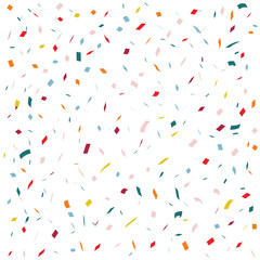 Colorful confetti in various shapes and sizes scattered across a white background, creating a festive and cheerful pattern.

