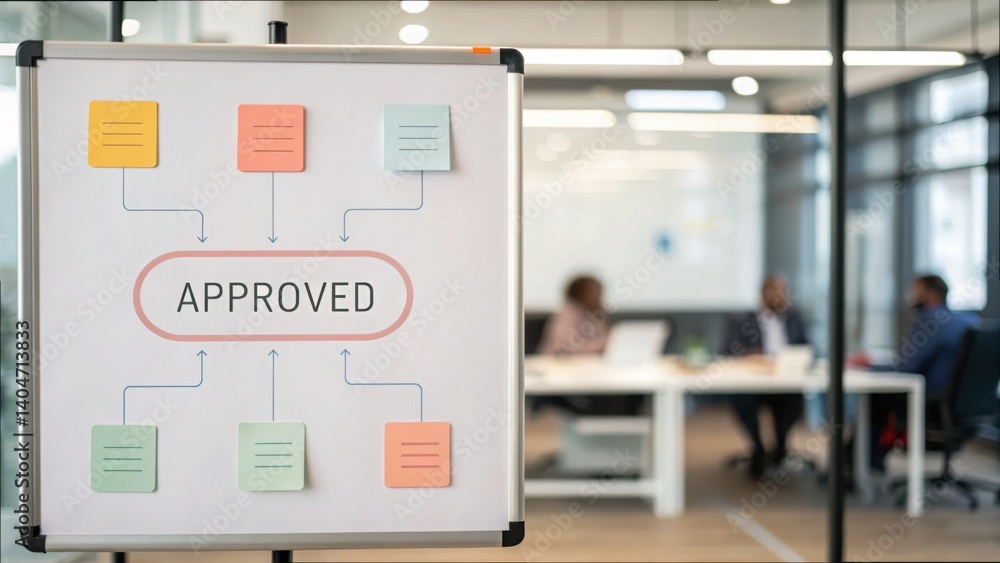 Poster detailed workflow diagram with approved tag for project planning
