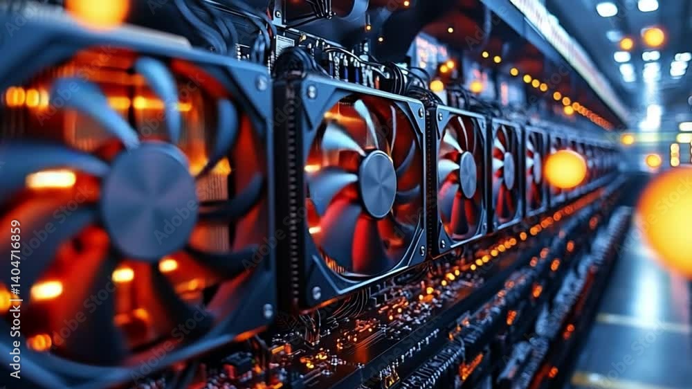Fototapete cooling system in action. close-up view of cooling fans operating in a computer setup with bright li