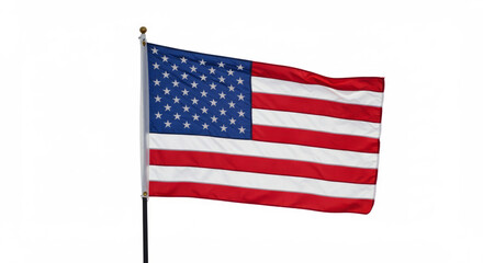 Fototapeta premium United States flag waving proudly in the wind against a bright white background showcasing patriotism and national pride