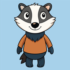 Obraz premium Cute cartoon badger wearing an orange shirt