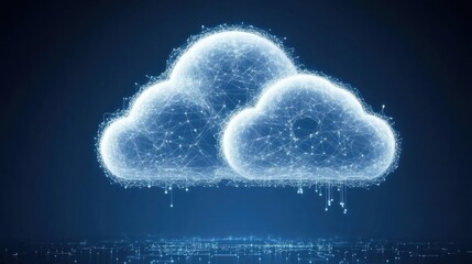 Cloud computing icons and connection lines on digital dark blue background
