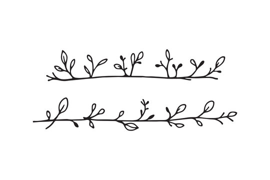 black hand-drawn leaves and branches on white clip art preview