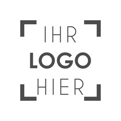 Platzhalter IHR LOGO HIER - deutscher Text in grauem Rahmen, isoliert, für web, shop, affiliate, marketing 