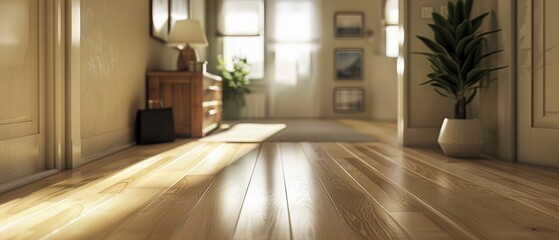 Bright and inviting hallway with wooden flooring, potted plant, and natural light streaming through windows