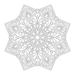 A black and white background coloring page of a mandala, vector file