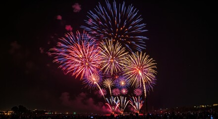 Colorful fireworks illuminating the night sky during a celebration  