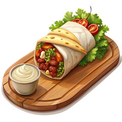 arabic shaurama with sauce on a wooden board