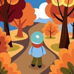 Autumn calm and walks in deciduous parks, a girl walks along an autumn path