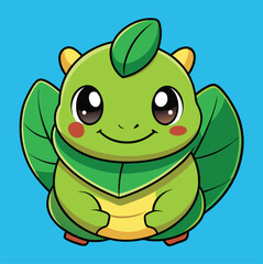 Fototapeta premium Cute Leafy Creature Illustration Cartoon Character Design On Light Blue Background