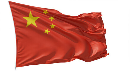 Waving Flag of China displaying the national symbol of the People's Republic in a vibrant red and yellow on a white background, showcasing patriotism and national identity