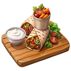 arabic shaurama with sauce on a wooden board