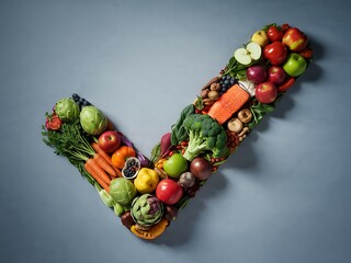 Fresh food checkmark symbolizing food safety, health, nutrition, and natural ingredients

