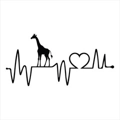 Giraffe With Heartbeat Silhouette