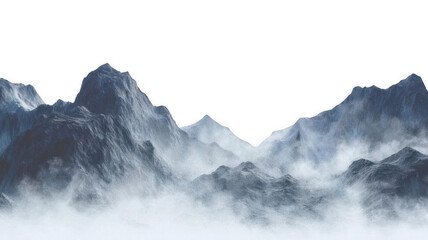 Mountain Valley with Morning Mist, Photorealistic Render, White Background